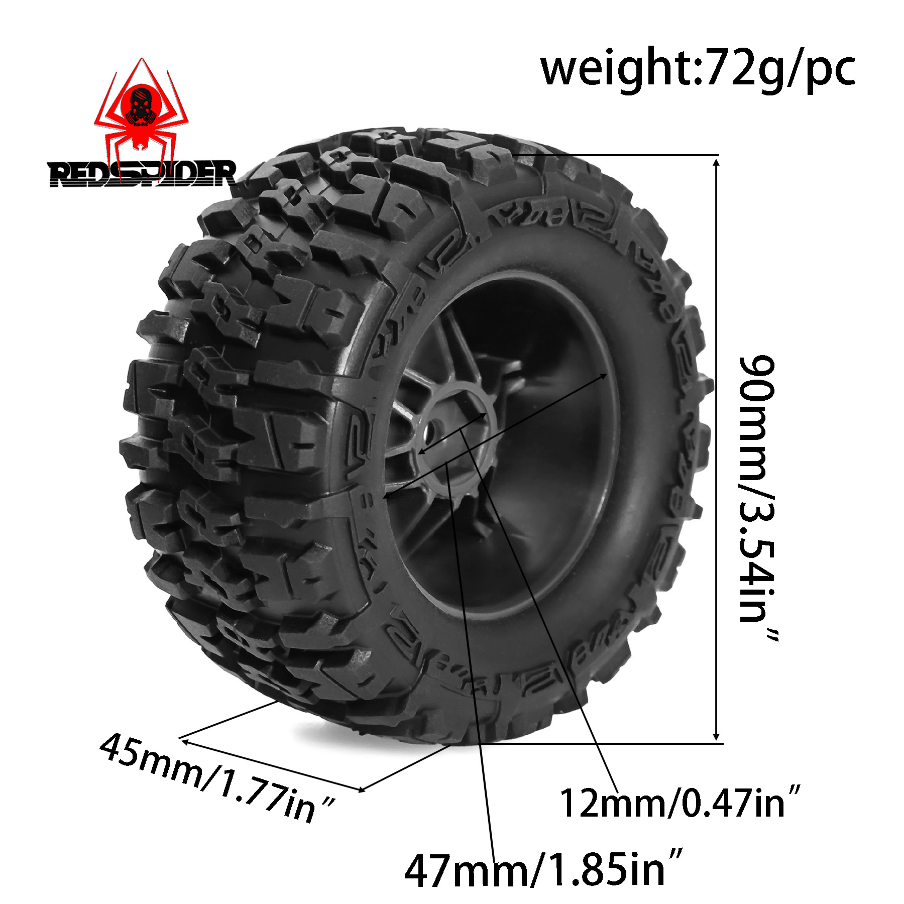 90mm Skidproof Rubber Wheel Ti - Rc Truck Monster ulasan dan harga